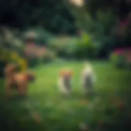 A lush green yard free of ticks with happy pets playing