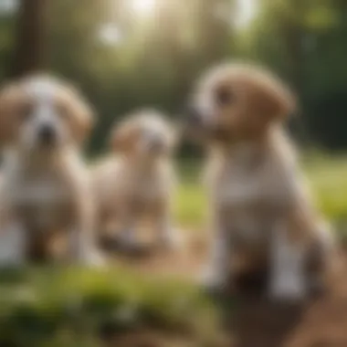 Diverse group of puppies playing in a park