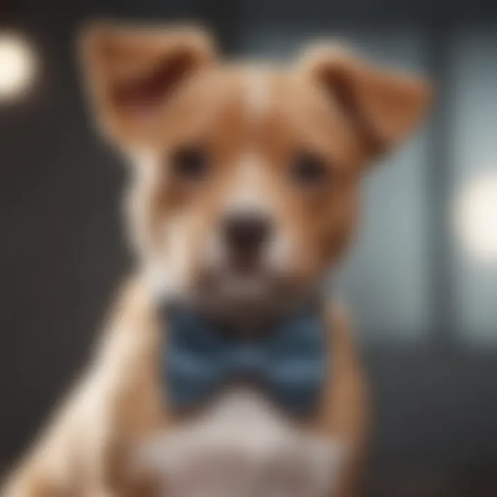 Elegant puppy posing with a bow tie