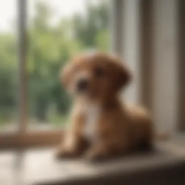 Adorable puppy looking out the window