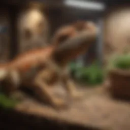 Perfectly arranged bearded dragon habitat showcasing essential elements