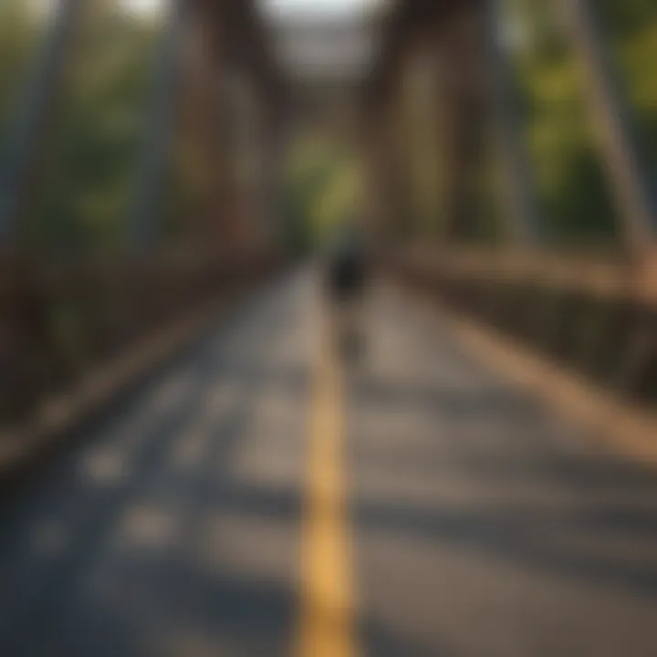 Cyclist Crossing Historic Bridge on Bike Trail