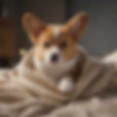 Corgi puppy snuggled in a cozy blanket
