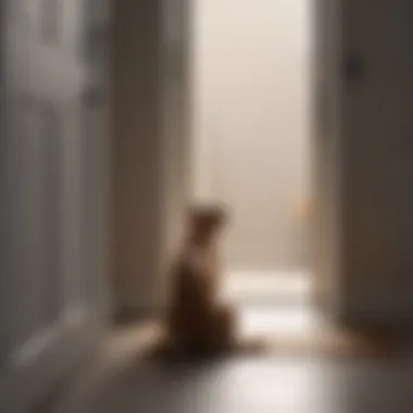 Dog sitting at the door