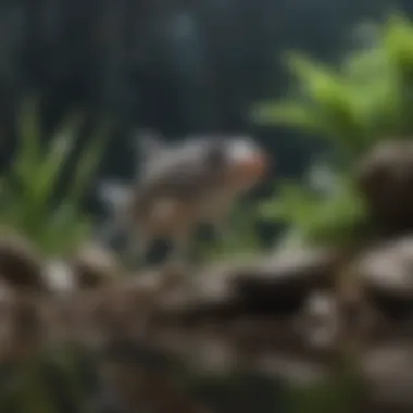 Peaceful Corydoras Catfish exploring a rocky aquarium setup