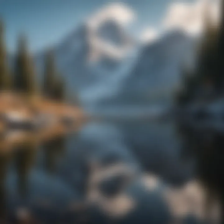 Crystal clear lake reflecting snow-capped peaks