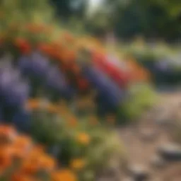 Vibrant flower bed attracting bees