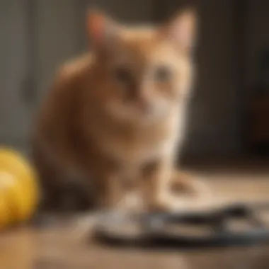 Curious cat sitting next to a chewed electrical cord