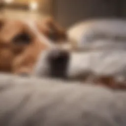 Curious dog sniffing bed