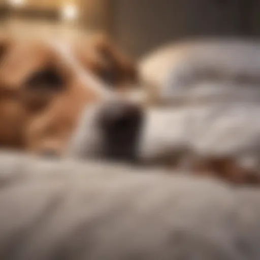 Curious dog sniffing bed