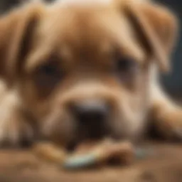 Curious puppy exploring teething behaviors