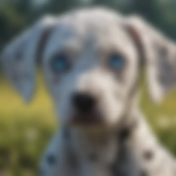 Dalmatian puppy with stunning blue eyes gazing into the distance