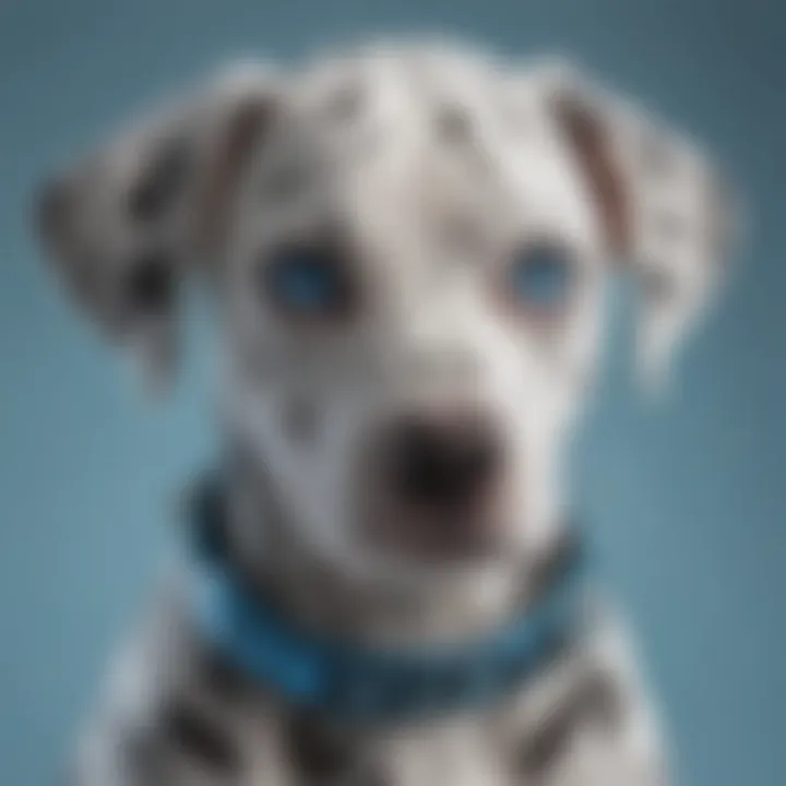 Close-up of Dalmatian puppy's mesmerizing blue eyes and unique spotted coat