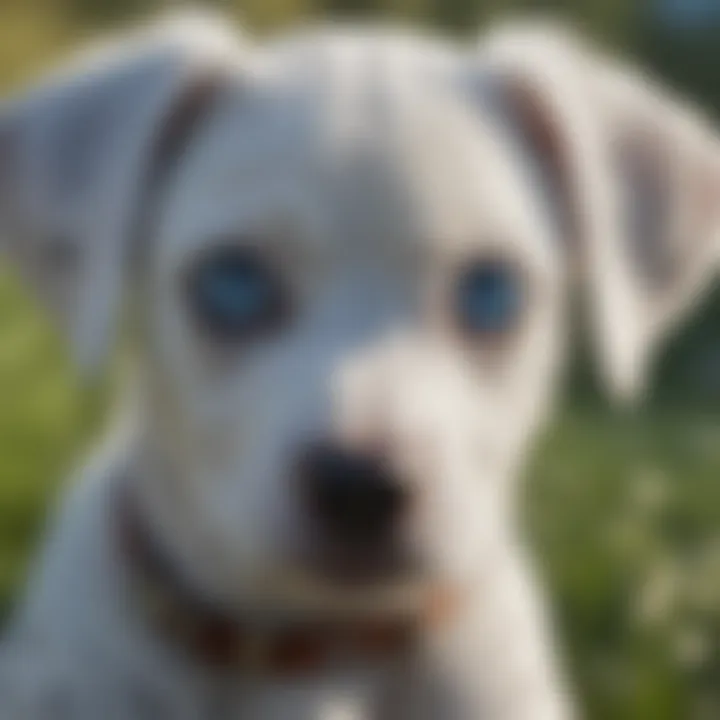 Dalmatian puppy with blue eyes enjoying a serene moment in a picturesque setting