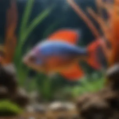 Colorful Dwarf Gourami Accent Dazzling Dwarf Gourami fish adding a pop of color to the aquarium landscape