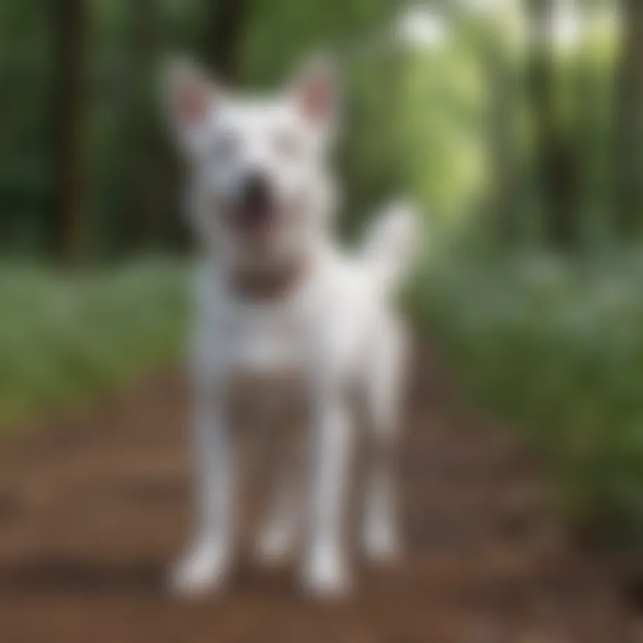 A deaf white dog walking confidently