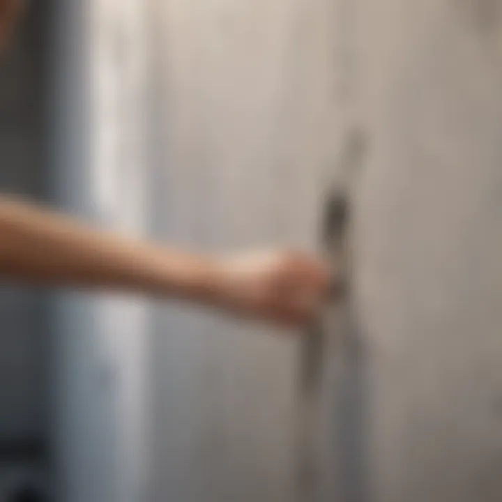 Woman sealing a crack in the wall with caulk