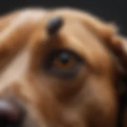 Close-up view of a tick on a dog's head