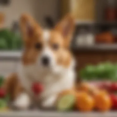 Nutritional Ingredients for Corgis A close-up of various ingredients beneficial for Corgis' nutrition, including vegetables and meats