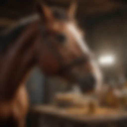 Equestrian administering paste dewormer to a horse