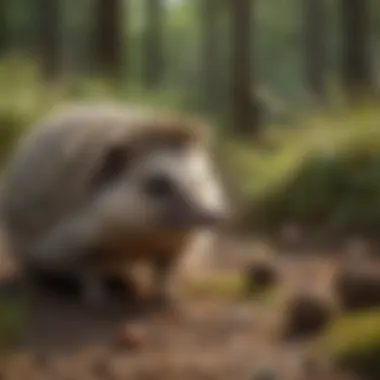 Hedgehogs and Ecological Balance An ecological scene illustrating hedgehogs in their natural habitat