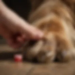 A canine paw being gently applied with antibiotic ointment
