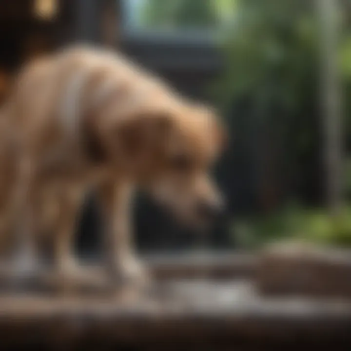 Dog drinking water from interactive fountain