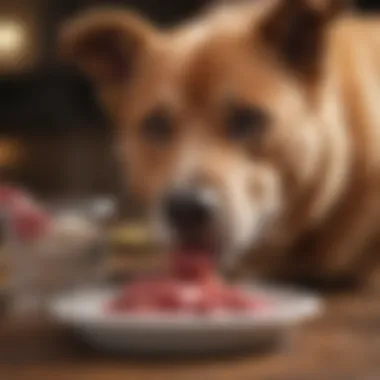 Healthy dog enjoying a bowl of raw beef
