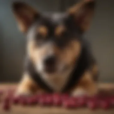 A dog happily munching on a cranberry treat