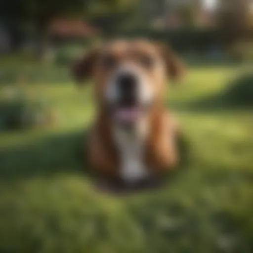 Dog with filled hole in lawn