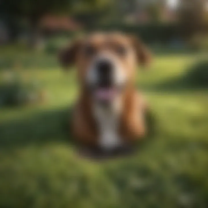Dog with filled hole in lawn