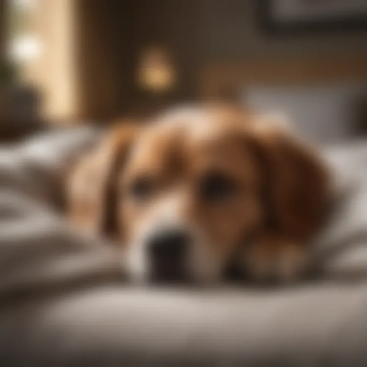 Dog happily sleeping on its own bed