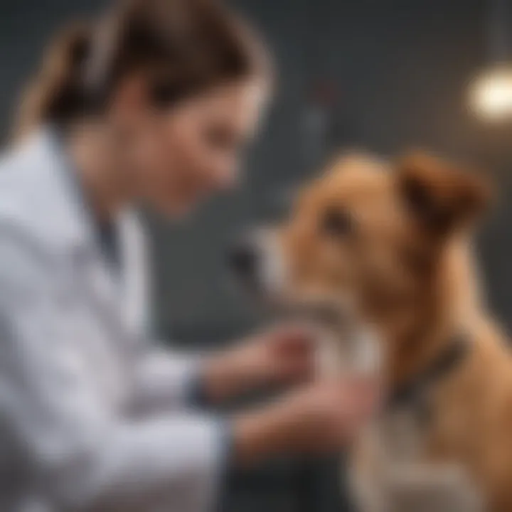 Veterinarian examining a panting dog