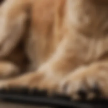 Close-up of a professional dog mat brush in use, highlighting its effectiveness
