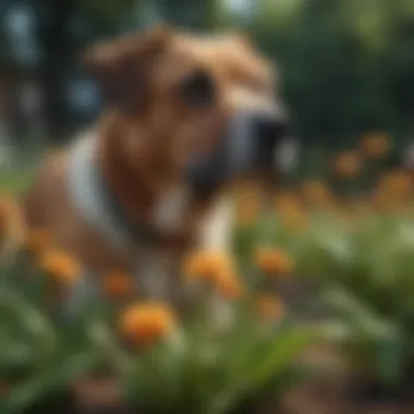 Dog near poisonous flowers