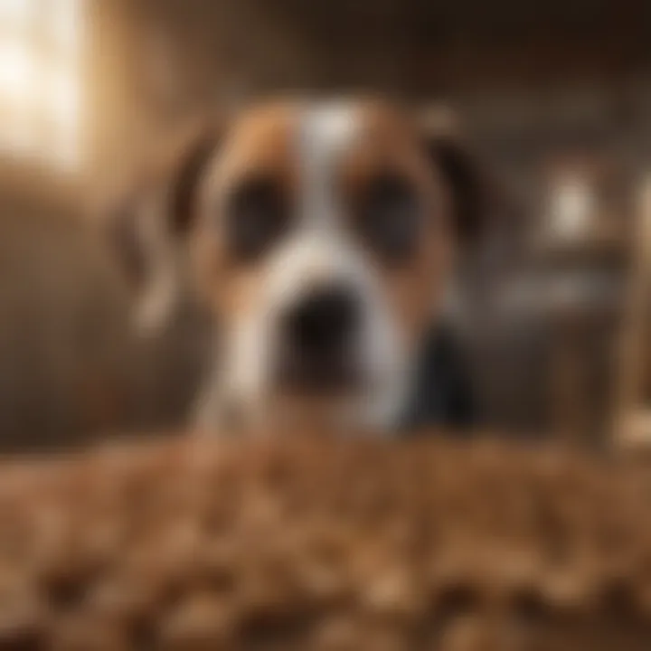 Dog with a pawful of peanuts