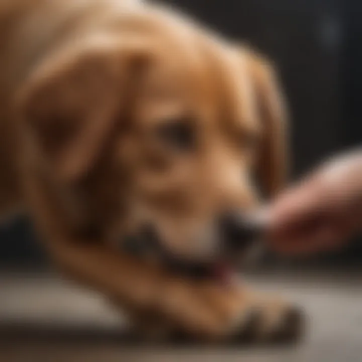 Dog receiving treatment for a swollen paw