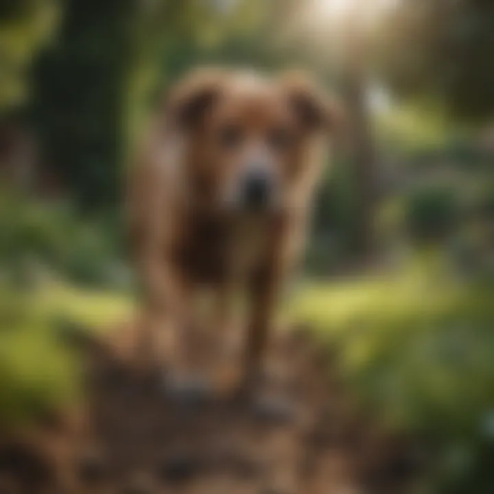 Dog sniffing around garden perimeter