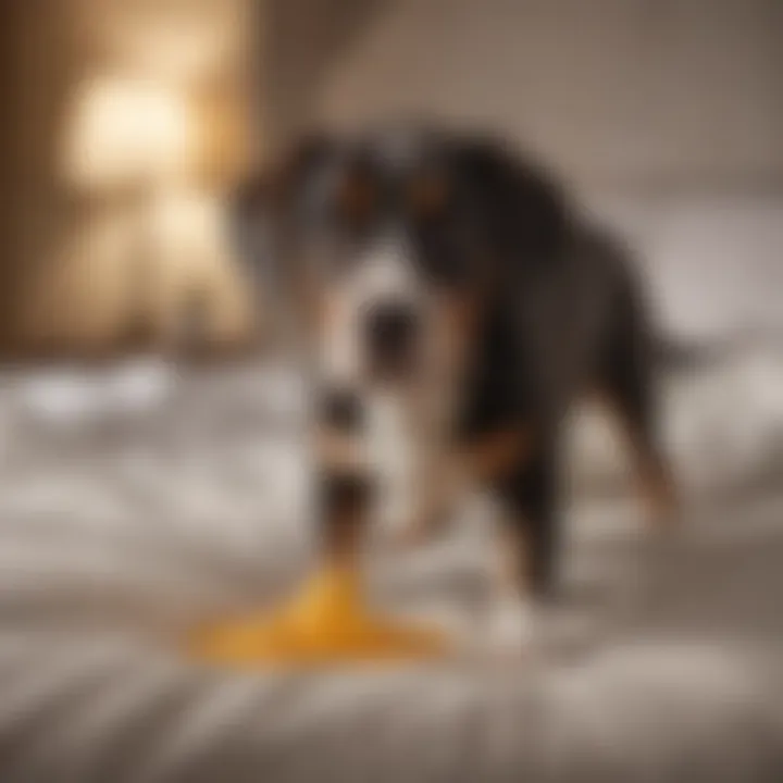 Dog in training to avoid peeing on bed