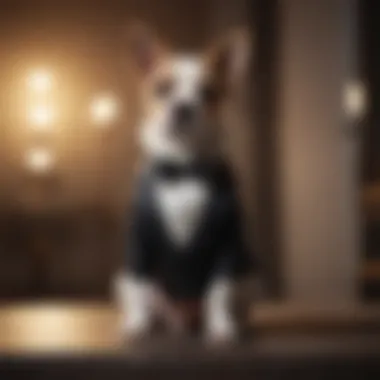Dog wearing a tuxedo