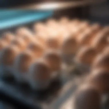 Close-up of duck eggs inside an incubator highlighting the importance of temperature control.