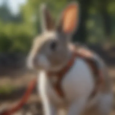 Harness for Successful Bunny Leash Training Close-up of dwarf bunny harness for leash training