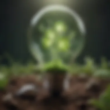 Illustration of a light bulb surrounded by green energy symbols