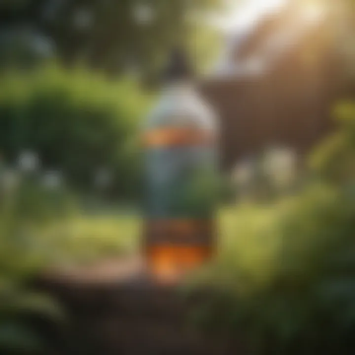 Eco-friendly weed killer bottle in a garden setting