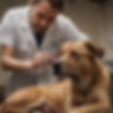 Veterinarian examining a dog with suspected mange