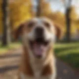 A dog barking in a park, showcasing its vocal expression.
