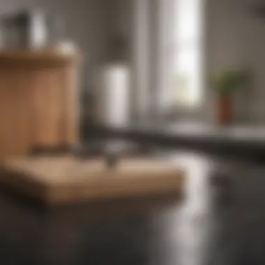 Close-up view of black ants on a kitchen surface
