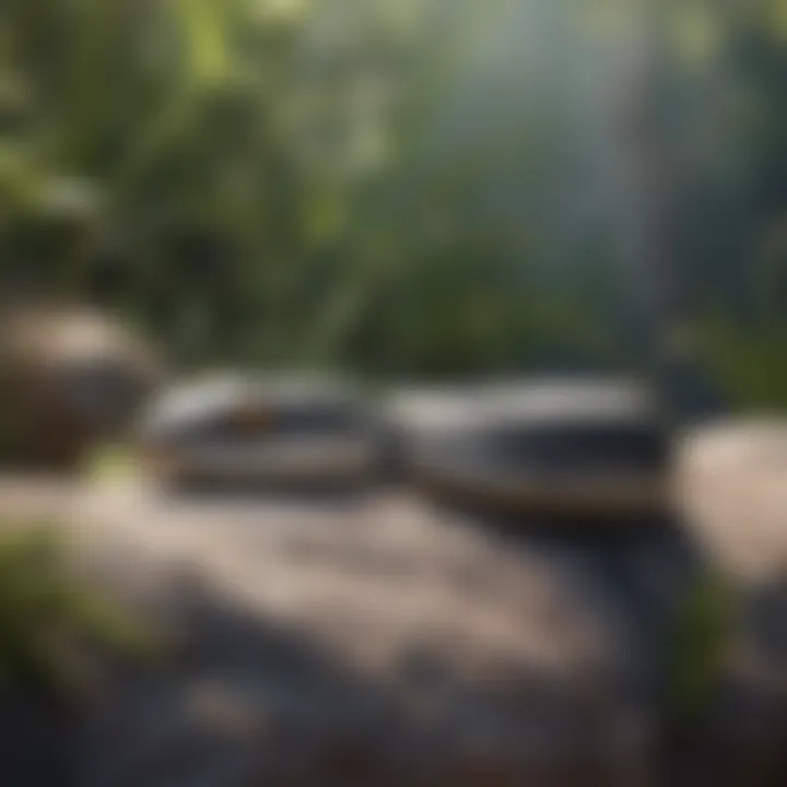A close-up of a tranquil snake resting on a rock, highlighting the beauty of local wildlife.