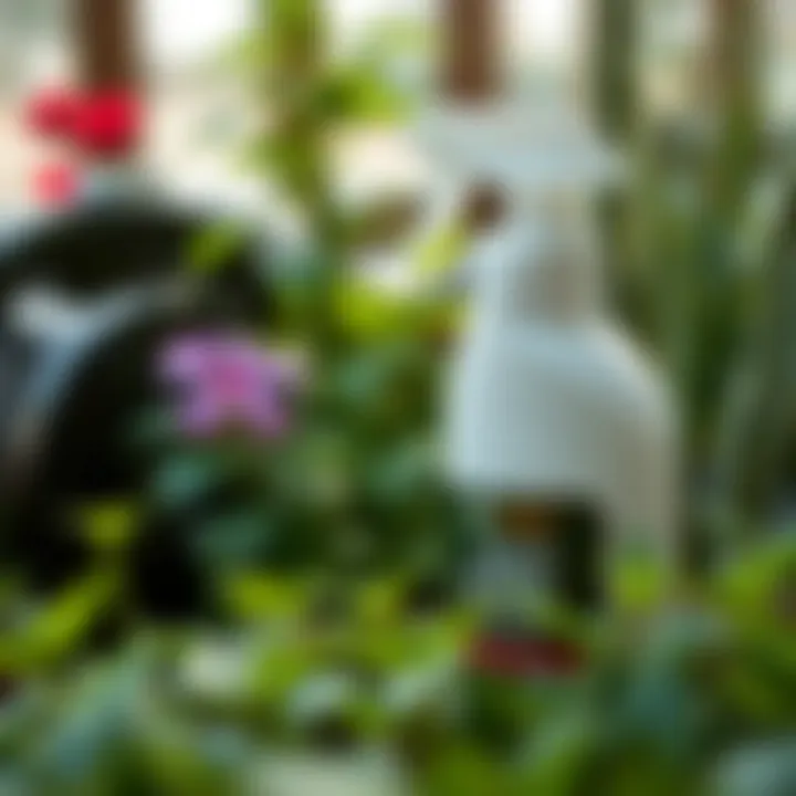 A bottle of eco-friendly pesticide with plants in the background