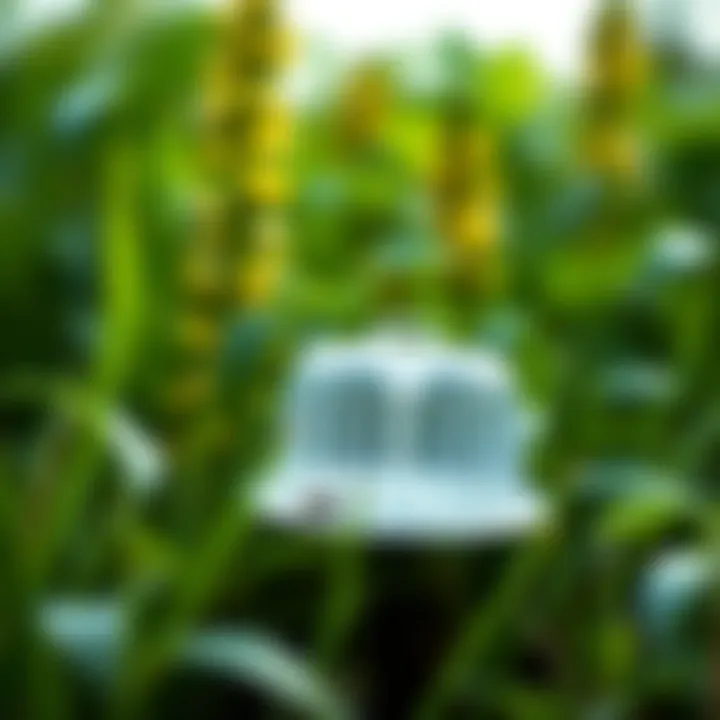 Close-up of a humane fly trap set in a lush green garden